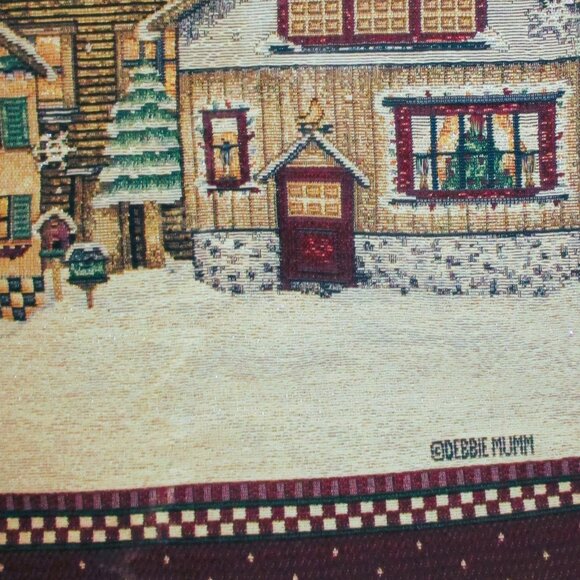 Debbie Mumm Glittery Snowy Tapestry Wall Hanging With Flying Snowmen & Houses - Picture 3 of 4